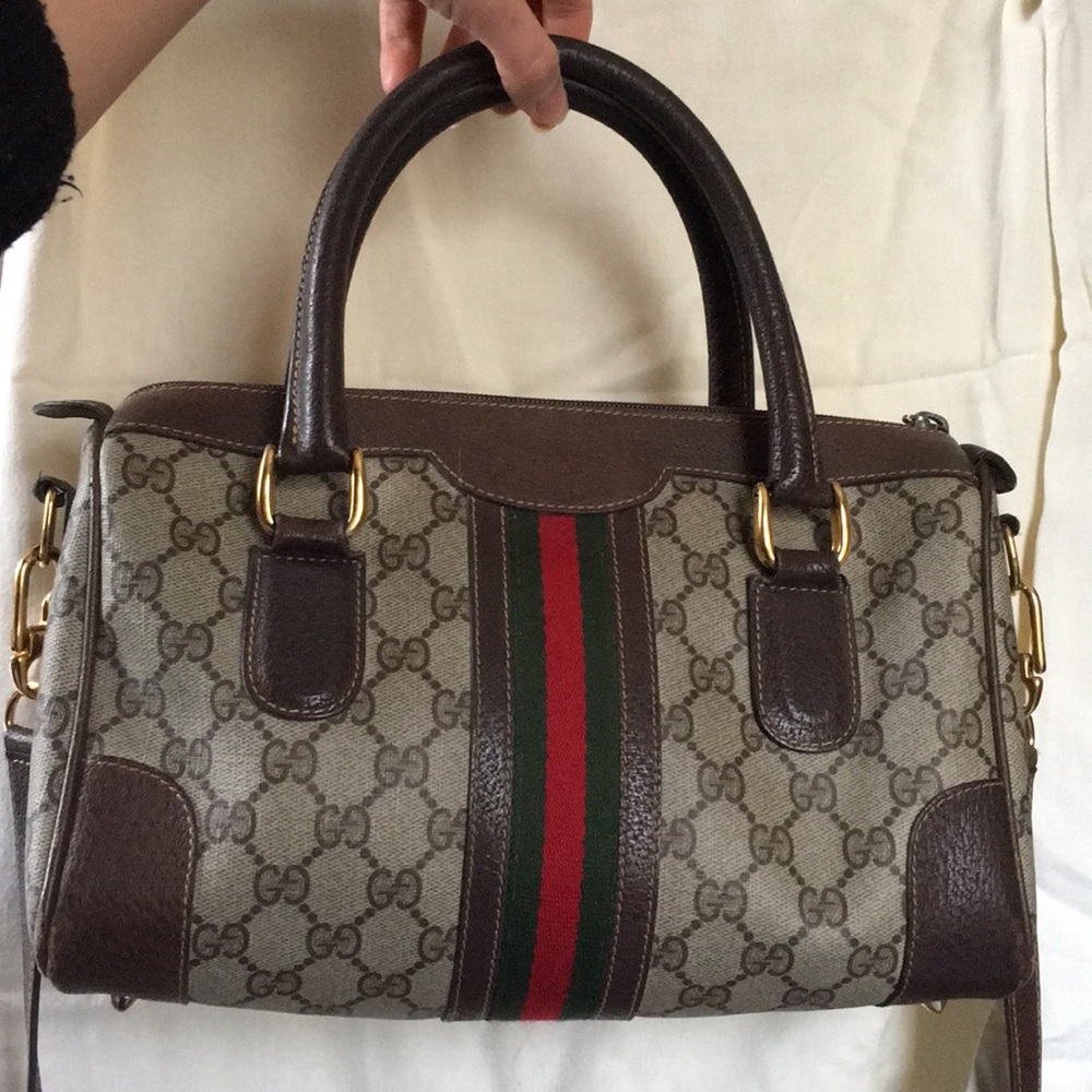 Gucci Vintage Monogram Web Boston Satchel Handbag